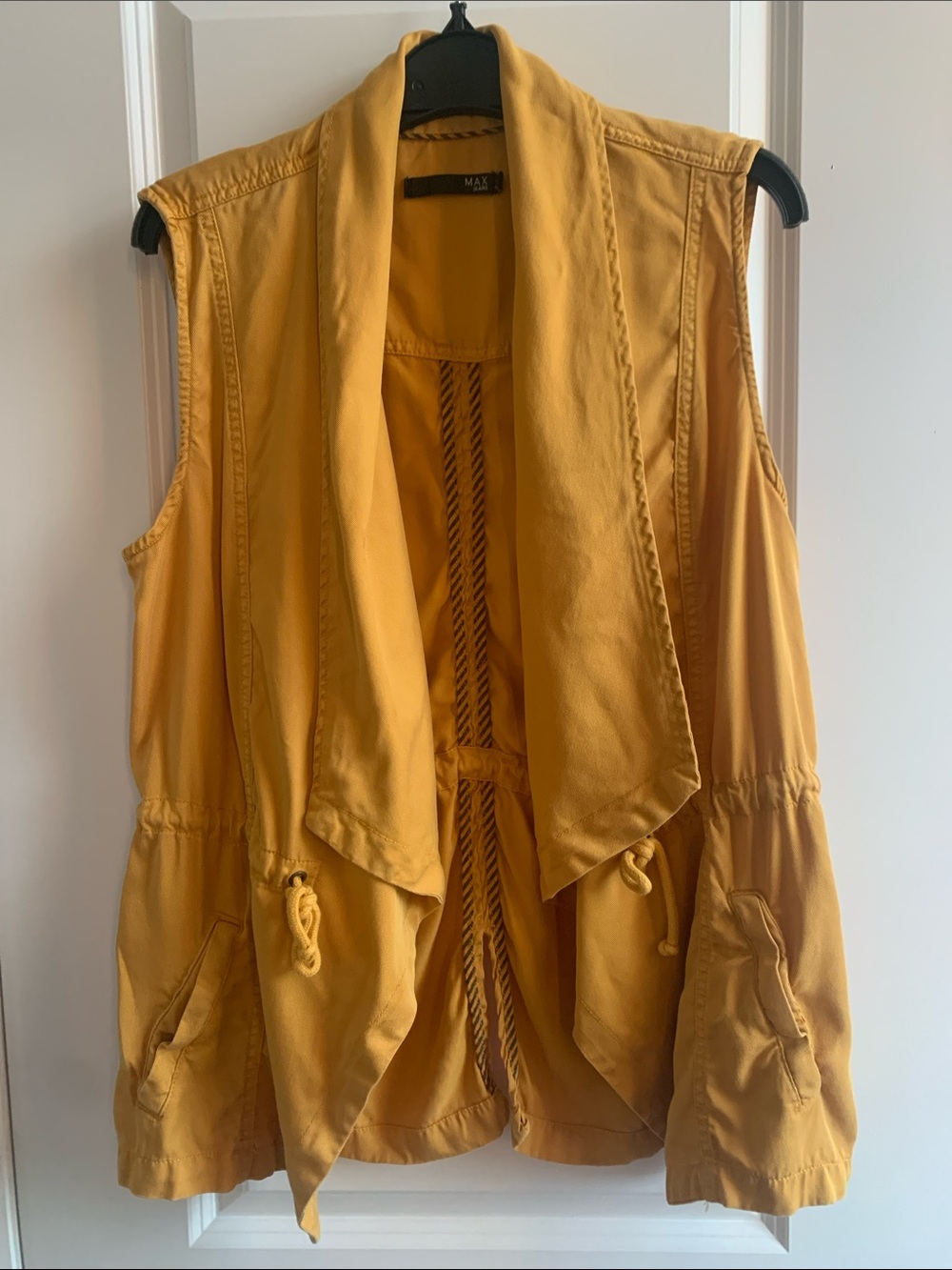 Max Studio Mustard Draped Utility Vest with Drawstring